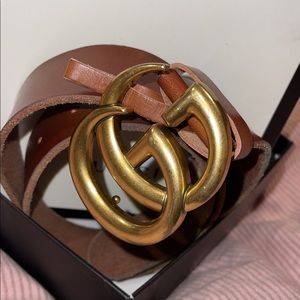 Leather belt with Double G buckle